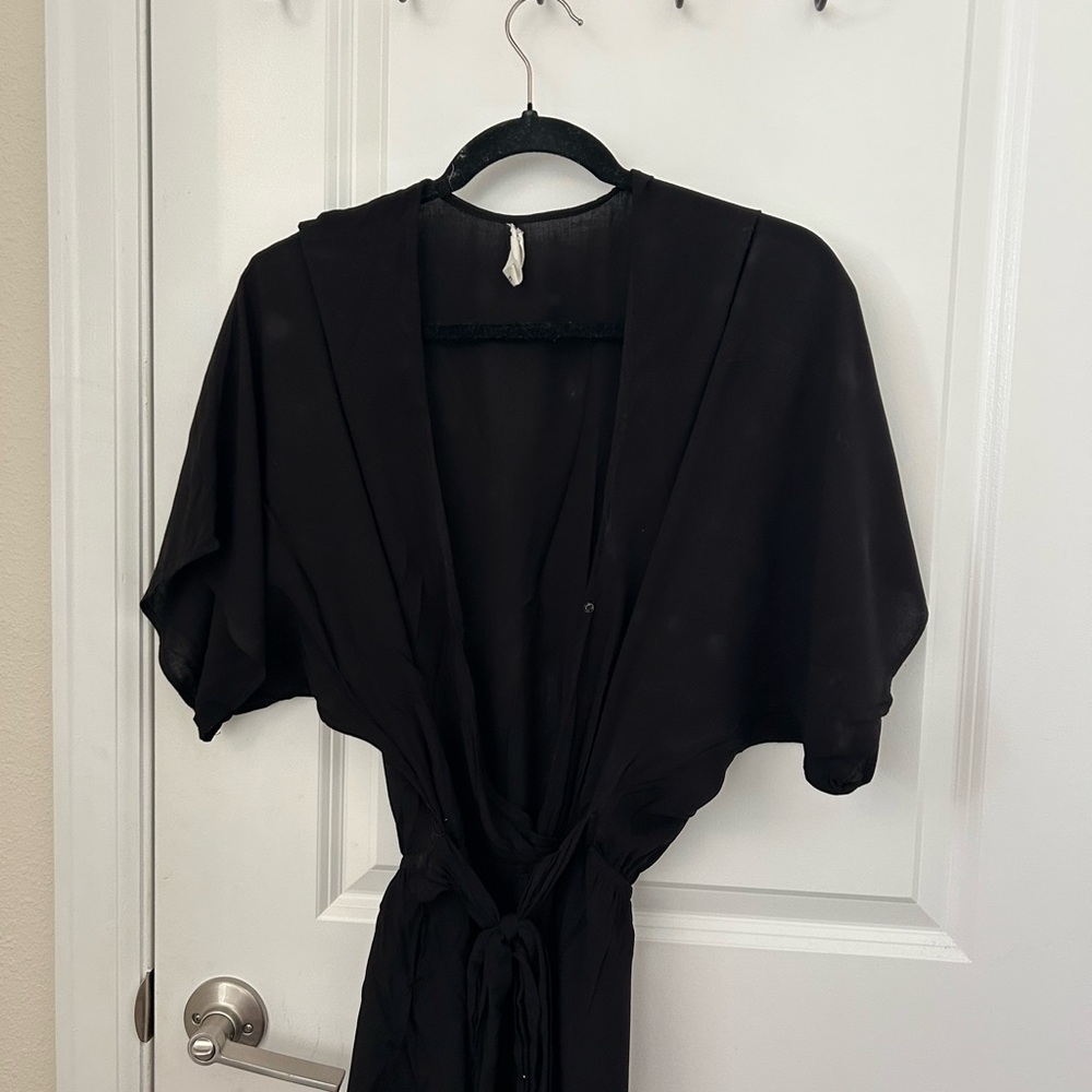 Black Satin Wrap with shorts with Tie Waist